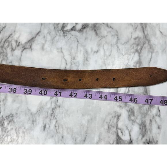 Western Tooled Black Leather Belt Strap Mens Size 44 Embossed Snap On No Buckle - Picture 6 of 14